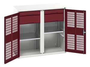 16926764.** verso ventilated door kitted cupboard with 2 shelves, 4 drawers & partition. WxDxH: 1050x550x1000mm. RAL 7035/5010 or selected